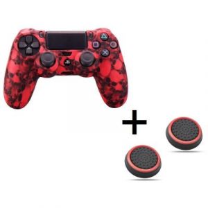 Pack pour Manette PS4 (Coque Silicone + Protege Joysticks) Playstation Grip Accroche Protection (ROUGE)