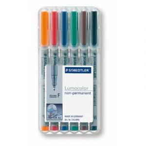 STAEDTLER LUMOCOLOR BOÎTE DE 6 FEUTRES UNIVERSELS NON-PERMANENTS COULEURS ASSORTIES POINTE 0,6 MM