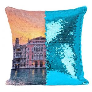 Fabulous Housse de Coussin &agrave; Sequin - Paillettes Turquoise Vue de Venise / Palais En Bordure de Canal [40 x 40 cm]