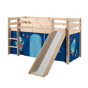 SLEEPY - Lit Mi-Haut Tobogan en Pin Naturel 90x200cm Housse Astro - Altobuy