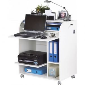 Bureau Informatique Blanc &agrave; Roulettes - F&eacute;e 217 - L 79.2 x l 53.2 x H 93.8 cm