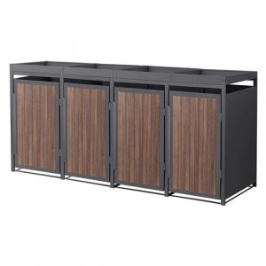 ML-Design Abri Cache 4 Poubelles 260x80x124cm 240L, Anthracite Aspect Bois Fonc&eacute; en Acier,
