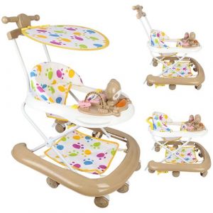 Trotteur B&eacute;b&eacute; avec jouets - Avce Musicale - Anti-renversement + Pousseur  Amovible - Pliable - Marron