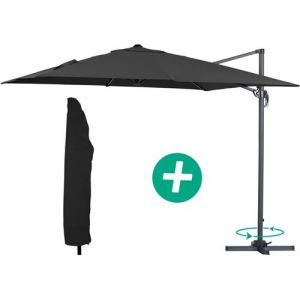 parasol jardin déporté alu sun 3 - carré - 3 x 3 m - noir + housse de protection