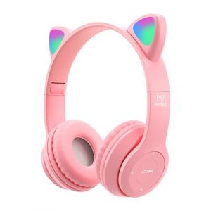 Casque VORMOR d'Oreille de Chat,Bluetooth,sans Fil,Pliantes,LED Clignotante Allumer - Rose