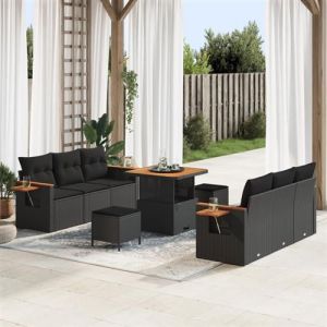 Ensemble de canapé de jardin de 9 pièces avec coussins, osier poly noir 3363124