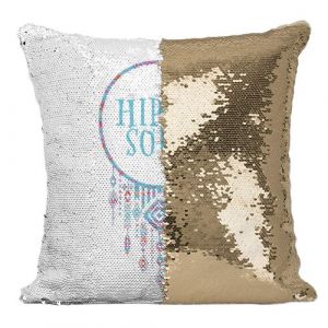 Fabulous Coussin avec Housse Sequin - Paillettes Dor&eacute; Hippie Soul Dreamcatcher [40 x 40 cm]
