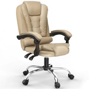 Fauteuil de bureau ergonomique en simili cuir, Si&egrave;ge Ergonomique &agrave; roulette 360&deg; , haut dossier et r&eacute;glable en hauteur, Marron