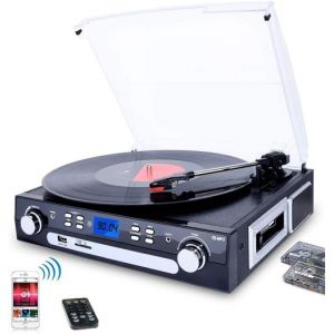 Platine Vinyle DIGITNOW! Bluetooth 33/45/78 tr/min avec haut-parleurs intégrés, encodage du vinyle au MP3, encodage SD/USB, radio, cassette, entrée auxiliaire
