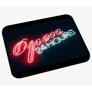 Tapis de souris Enseigne lumineuse rouge et bleu open 24 hours ouvert 24