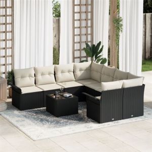 Ensemble de Canapé de Jardin de 9 Pièces avec Coussins Osier Poly Noir