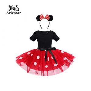 Ensemble déguisement enfant fille Ariestar® costume robe Minnie taille 120CM pour fête Halloween Carnaval Party Noël - Rouge