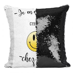 Fabulous Housse de Coussin &agrave; Sequin - Paillettes Noir Je M'en Fout C'Est Pas Chez Moi Emoji [40 x 40 cm]