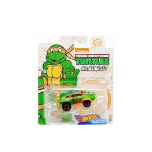 Hot wheels voiture tortues ninja michelangelo - vehicule miniature tmnt verte et orange - voiture collection turtles