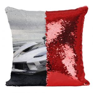 Fabulous Coussin avec Housse Sequin - Paillettes Rouge Belles Voiture de Sport Ferrari Grise 70 [40 x 40 cm]