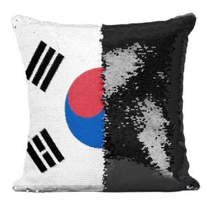 Fabulous Coussin avec Housse Sequin - Paillettes Noir Drapeau Coree du Sud [40 x 40 cm]