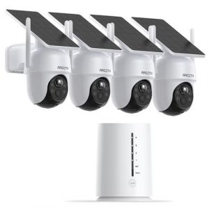 Kit Cam&eacute;ra de Surveillance Ext&eacute;rieur Sans fil 4MP avec 4 cam&eacute;ras batteries solaires Station de base Plug andPlay Carte sd 64G