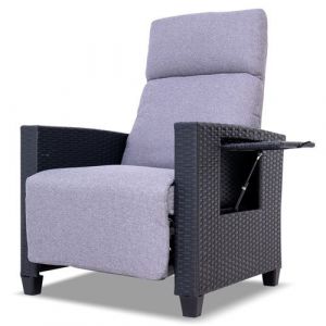 BELONID Fauteuil de Jardin avec Dossier R&eacute;glable, Transat en Simili-Rotin avec Table Pliante