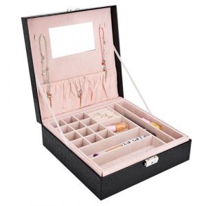 Bo&icirc;te &agrave; Bijoux, Boite de Rangement, Pr&eacute;sentoir &agrave; Bijoux Avec Miroir (noir)