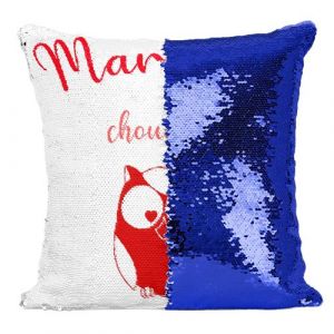 Fabulous Coussin avec Housse Sequin - Paillettes Bleu Marraine Chouette Hibou [40 x 40 cm]