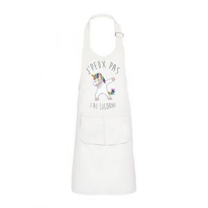 Fabulous Tablier Cuisine Enfant 2 Poches Blanc J'Peux Pas J'Ai Licorne Qui Dab - Haut de gamme