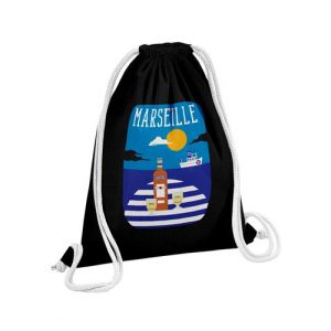 Fabulous Sac de Gym en Coton Noir Marseille Pastis Port 12 Litres