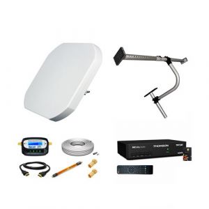 Antenne Sat Plate 40cm + Support de fenêtre + Récepteur Sat THS806 TNTSAT + Passe Fenêtre + Câble HDMI + Pointeur + Câble Coax 10m