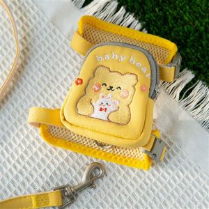 Harnais Chat avec Laisse et Sac &agrave; Dos Ours Mignon FONGWAN R&eacute;glable pour Chiot Chaton de Petite et Moyenne Taille, S - Jaune