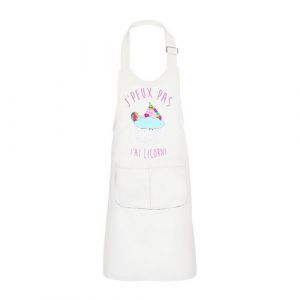 Fabulous Tablier Cuisine Enfant 2 Poches Blanc J'Peux Pas J'Ai Licorne Licorne Qui Dort sur Nuage - Haut de gamme