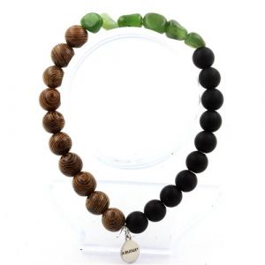 Bracelet Jade Néphrite de Sibérie (Russie) + Perles Onyx noir mat + bois 8 mm - A Bijoux