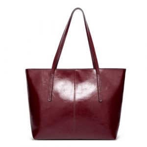 Sac fourre-tout grande capacit&eacute; en cuir huil&eacute; et cir&eacute; pour femme Rouge