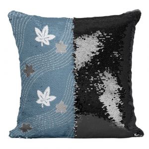 Fabulous Coussin avec Housse Sequin - Paillettes Noir Feuille d'erable Motif Japonais Bleu [40 x 40 cm]