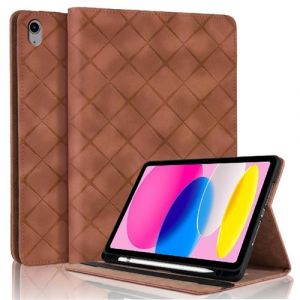 Coque pour iPad 10ème Génération 10,9 Pouces en 2022 Motif Carré Tablette Etui PU Cuir Housse de Protection avec Multi-Angles ZURSANA Marron