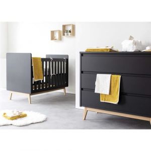 PERICLES - Chambre Duo Pure Noire Lit bébé 60x120cm + Commode