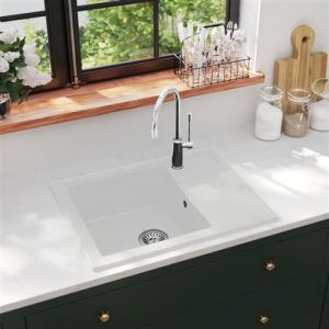 vidaXL Evier de Cuisine avec Trou de Trop-plein Ovale Evier Encastré Extra-profond Décoration de Cuisine Intérieur Maison Granit Blanc