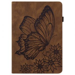 Coque pour iPad Mini 1/2/3/4/5 7,9 Pouces Papillon en Relief Etui en Cuir PU Flip Portefeuille Porte-Stylo Tablette Housse de Protection ZURSANA Marron