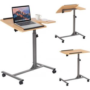 Table d’Ordinateur à roulettes Portable en MDF+Fer Hauteur Réglable 71-93 cm avec 4 roulettes (Noyer)
