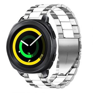 Strap-it Bracelet acier - compatible pour Samsung Gear Sport (argent/blanc)