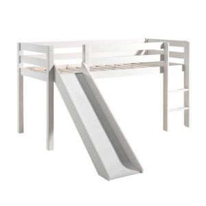 Lit Mi-Hauteur Tobogan en Pin Laqu&eacute; Blanc 90x200cm - SLEEPY - ALTOBUY