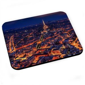 Tapis de souris Paris la nuit lumiere tour eiffel ville vue aerienne