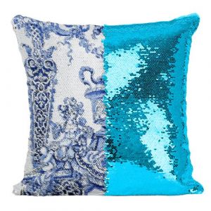 Fabulous Housse de Coussin &agrave; Sequin - Paillettes Turquoise Vase Baroque Motif [40 x 40 cm]