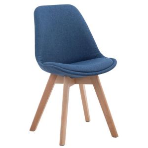 Chaise de Salle &agrave; manger Borneo V2 en Tissu - Style scandinave - Chaise Visiteur avec Pi&egrave;tement en Bois de H&ecirc;tre Nature - Couleur Bleu