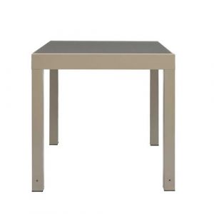 ARIUS - Table de jardin extensible 80x80/160 en aluminium beige et plateau en verre trempé - Altobuy