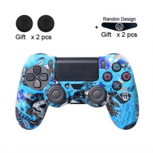 Coque de protection en silicone avec 2 couverture de joystick pour Manette PS4 Bleu