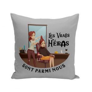 Fabulous Coussin gris Les Vrais Héros - Coiffeuse Maquilleuse Visagiste [40x40 cm]