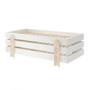 STAPEL - Lot de 3 Lits Empilables 90x200cm Blancs Fl&egrave;che - Altobuy