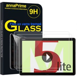 Lot 2 Films Vitre Verre Tremp&eacute; de protection d'&eacute;cran pour Huawei MediaPad M5 Lite 10.1 BAH2-L09/ BAH2-W09/ BAH2-W19 - TRANSPARENT