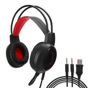 Casque de jeu 3.5mm filaire LED USB avec microphone HD pour ordinateur PC Rouge