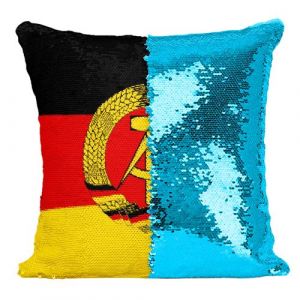 Fabulous Coussin avec Housse Sequin - Paillettes Turquoise Drapeau Allemagne de L'est [40 x 40 cm]