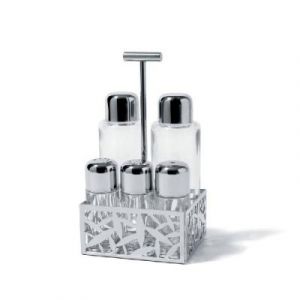 ALESSI MSA16 CACTUS SERVICE HUILE, VINAIGRE, SEL, POIVRE ET ÉPICES EN ACIER INOXYDABLE 18/10 BRILLANT ET VERRE